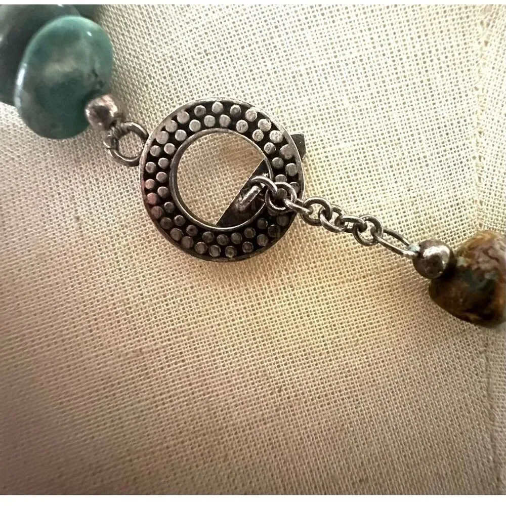 Sterling Silver Toggle Necklace w/ Turquoise Nugget Beads + Labradorite Pendant